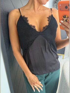 H&M Black Lace Trim Satin Cami